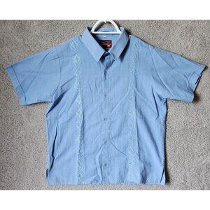 Trujeque Guayaberass Blue Short Sleeve Button Cuban Shirt Size 42 Large Linen